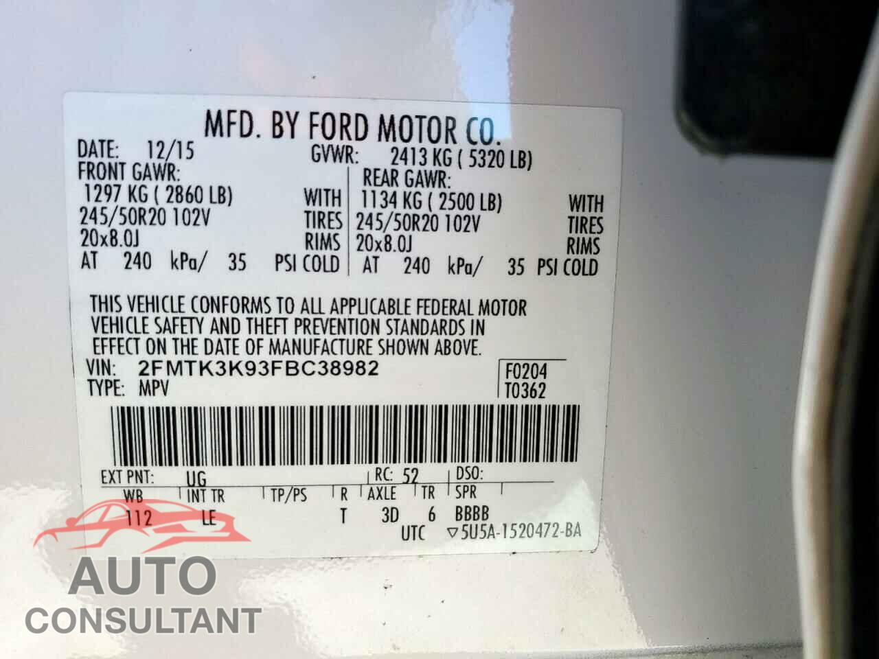 FORD EDGE 2015 - 2FMTK3K93FBC38982