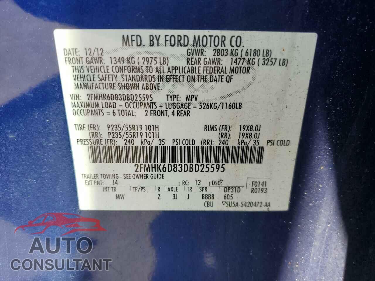 FORD FLEX 2013 - 2FMHK6D83DBD25595