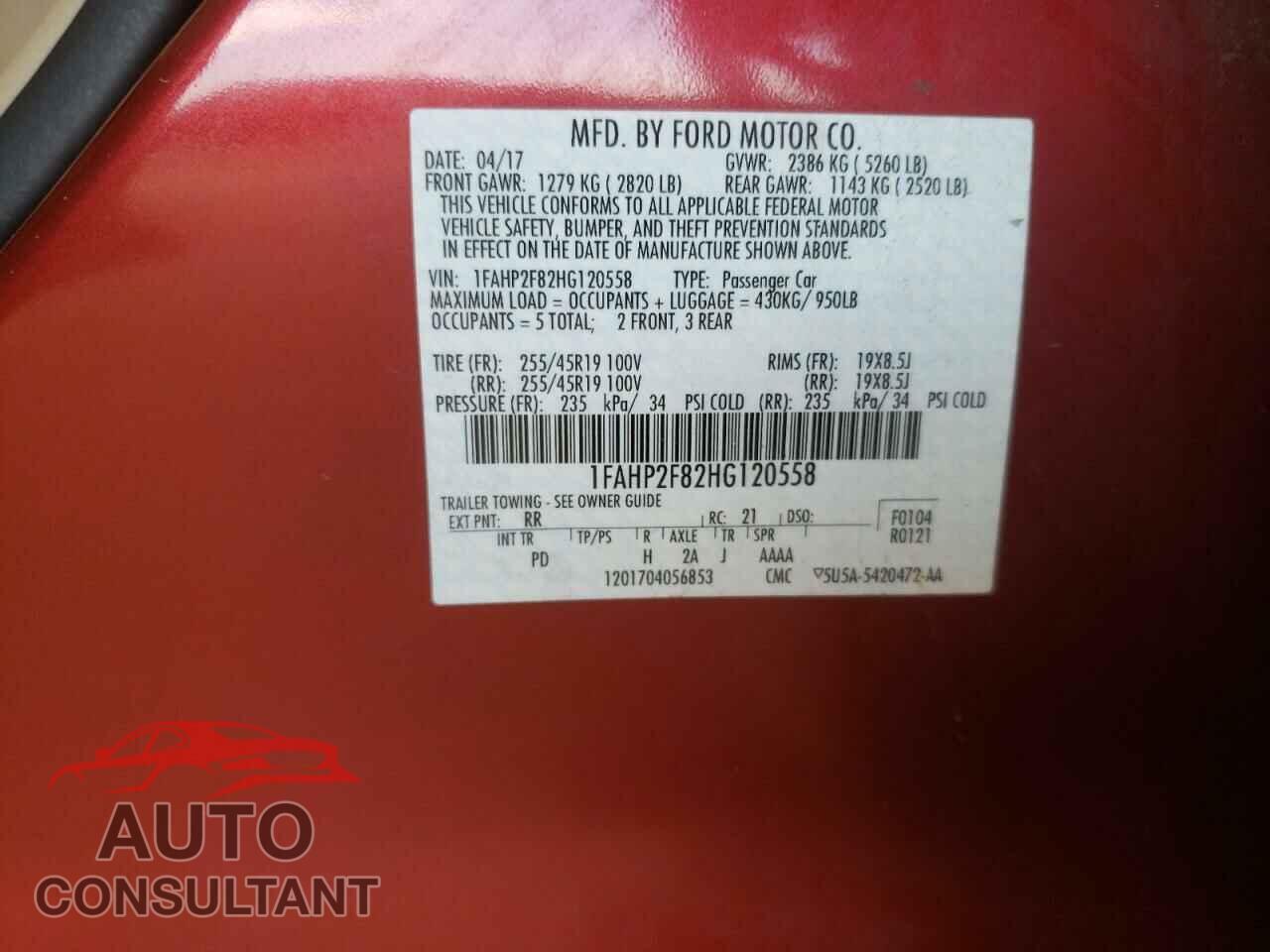 FORD TAURUS 2017 - 1FAHP2F82HG120558