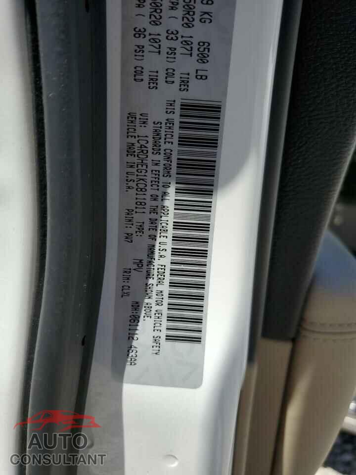 DODGE DURANGO 2019 - 1C4RDHEG1KC811811