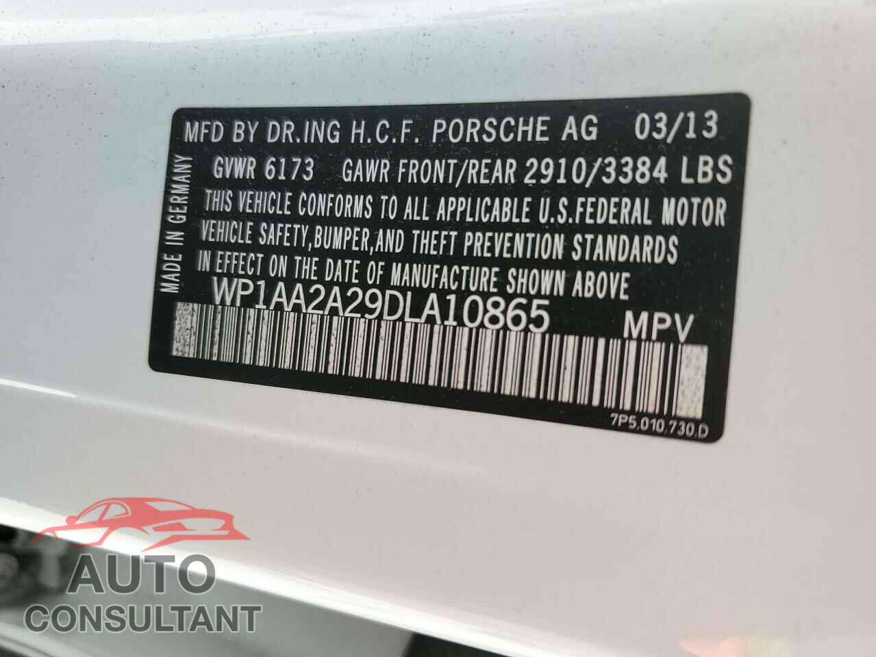 PORSCHE CAYENNE 2013 - WP1AA2A29DLA10865