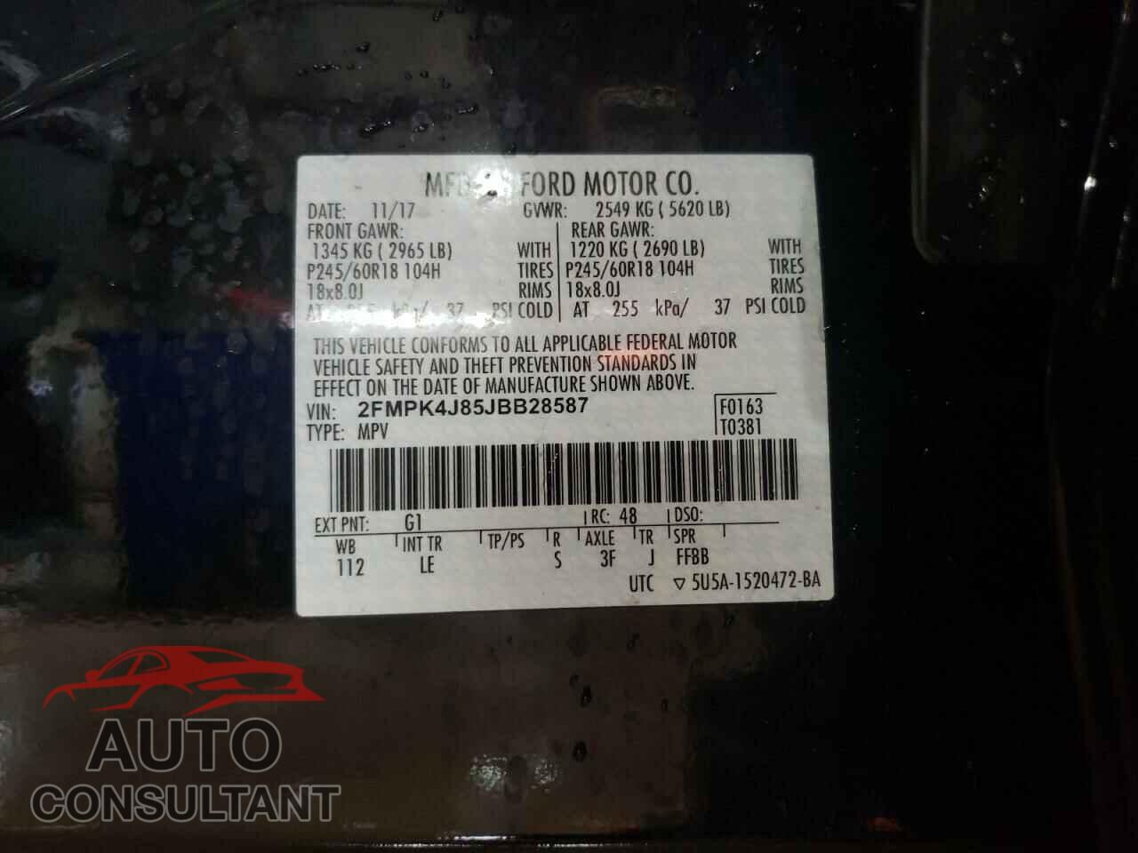 FORD EDGE 2018 - 2FMPK4J85JBB28587