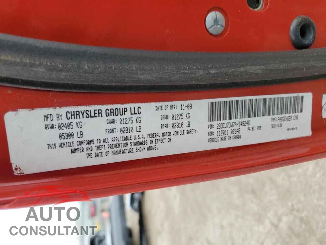 DODGE CHALLENGER 2010 - 2B3CJ7DW7AH149246