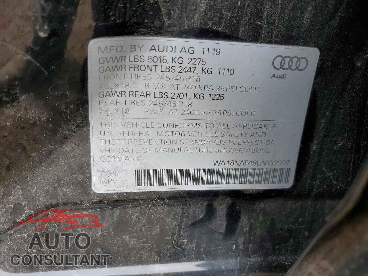 AUDI A4 2020 - WA18NAF48LA032997