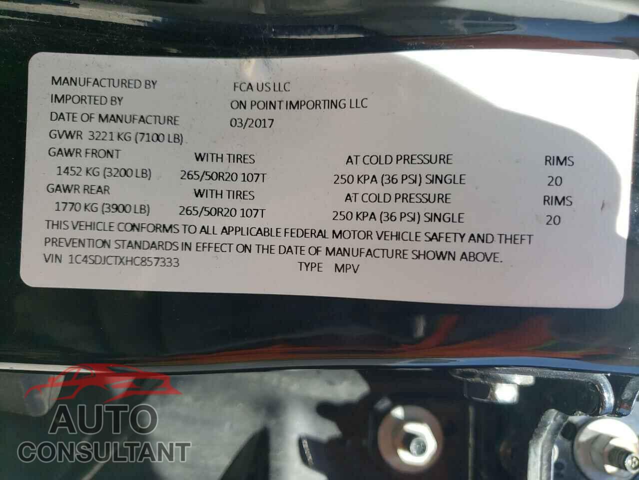 DODGE DURANGO 2017 - 1C4SDJCTXHC857333