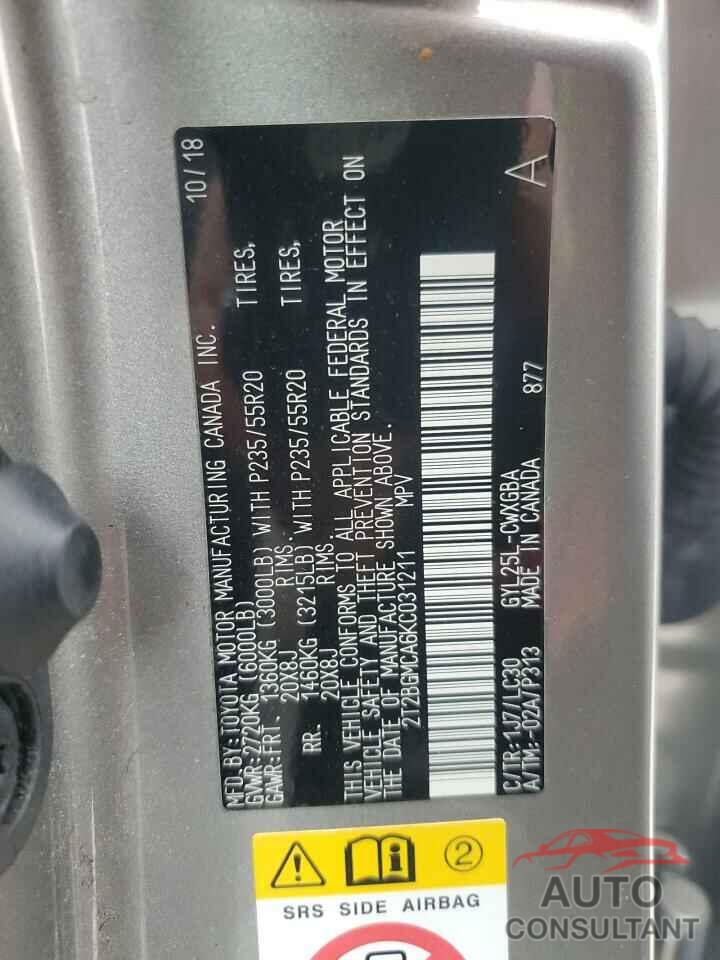 LEXUS RX450 2019 - 2T2BGMCA6KC031211