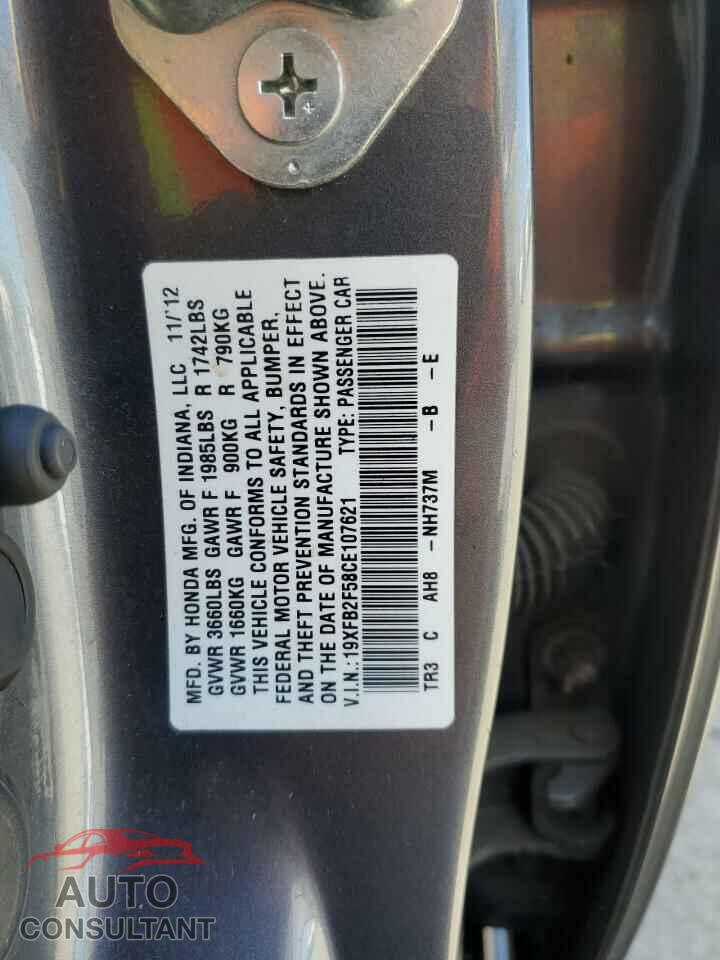 HONDA CIVIC 2012 - 19XFB2F58CE107621
