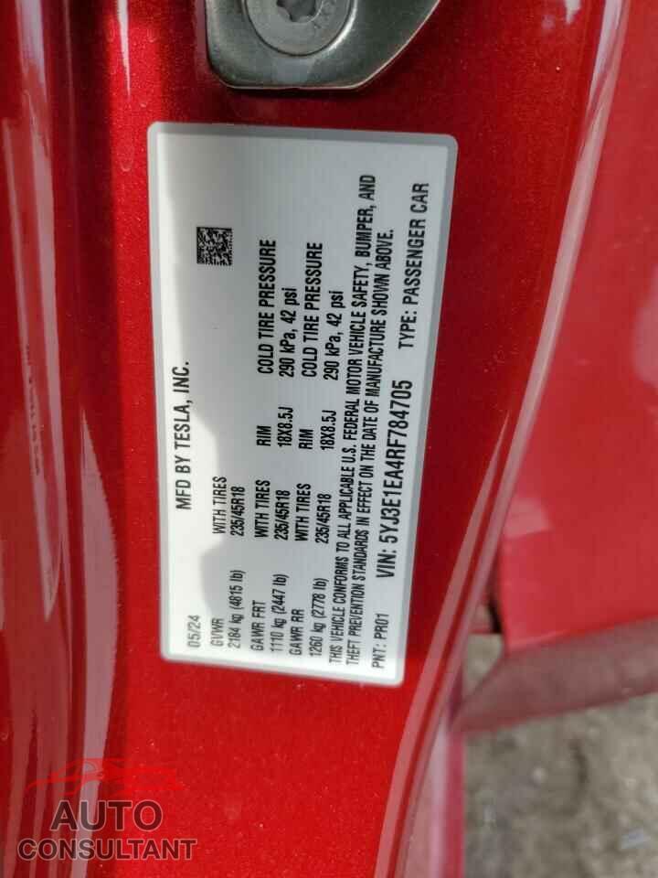TESLA MODEL 3 2024 - 5YJ3E1EA4RF784705