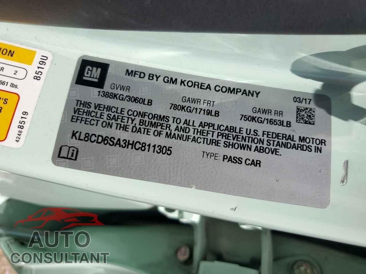 CHEVROLET SPARK 2017 - KL8CD6SA3HC811305