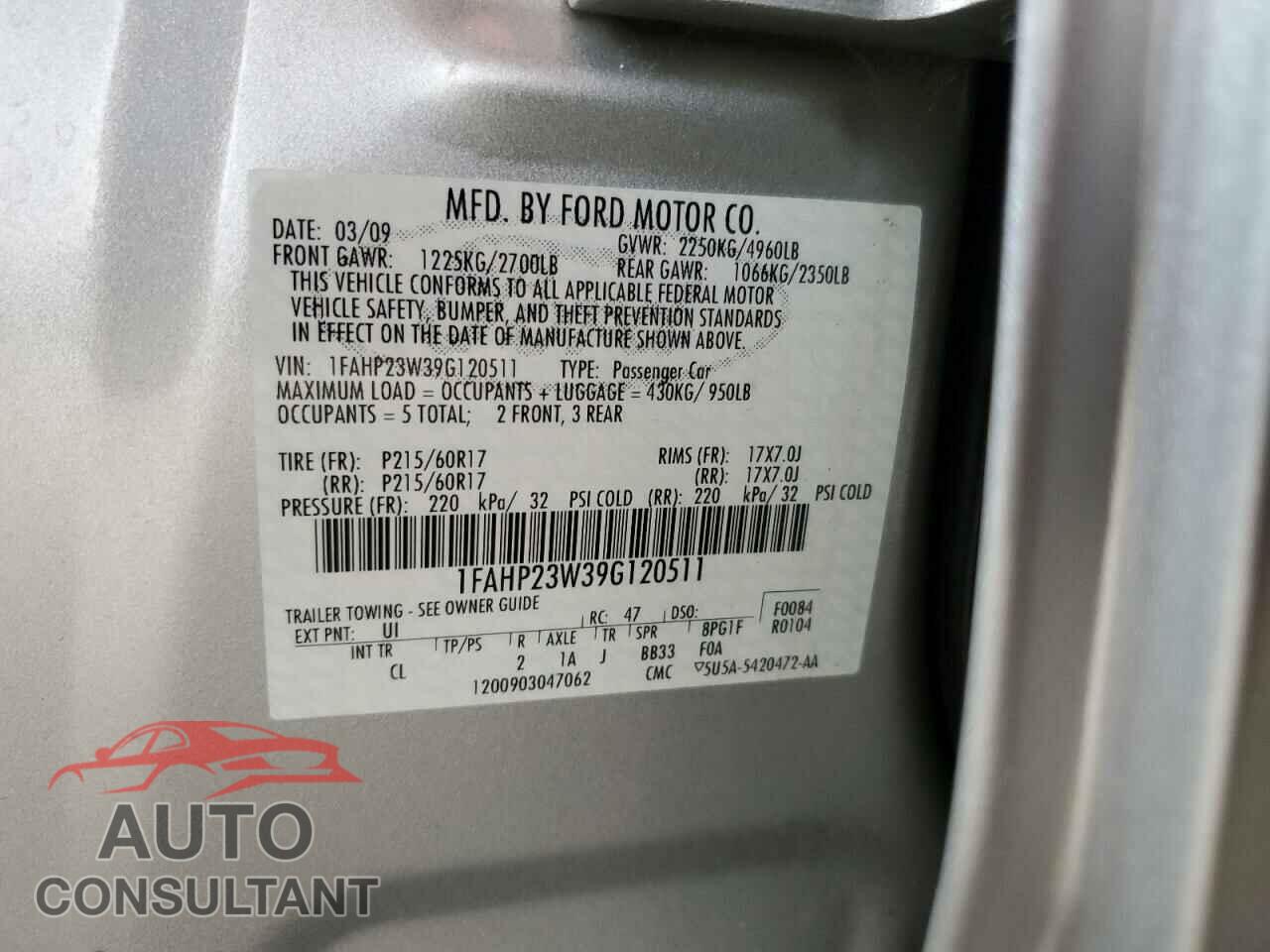 FORD TAURUS 2009 - 1FAHP23W39G120511