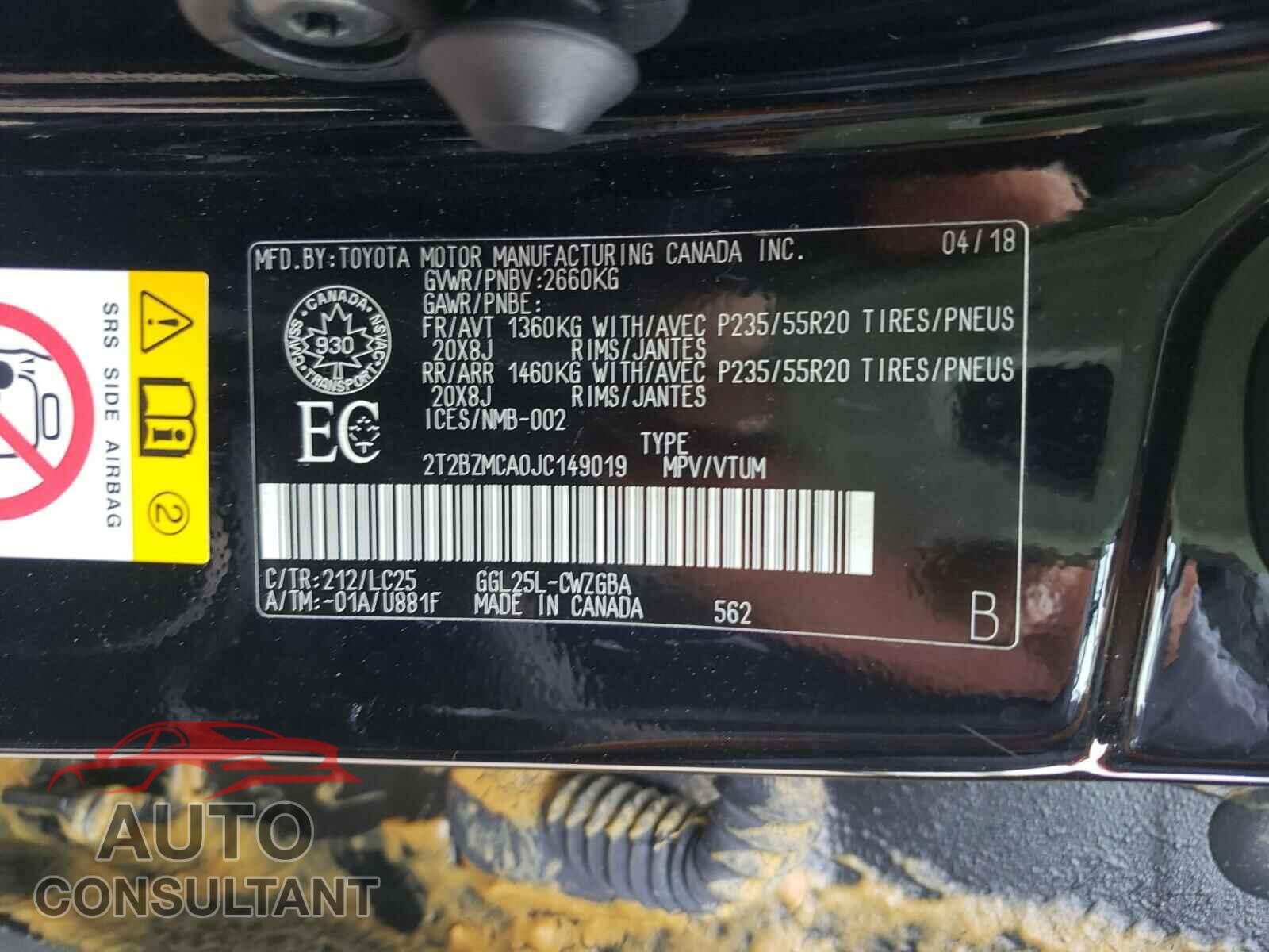 LEXUS RX350 2018 - 2T2BZMCA0JC149019