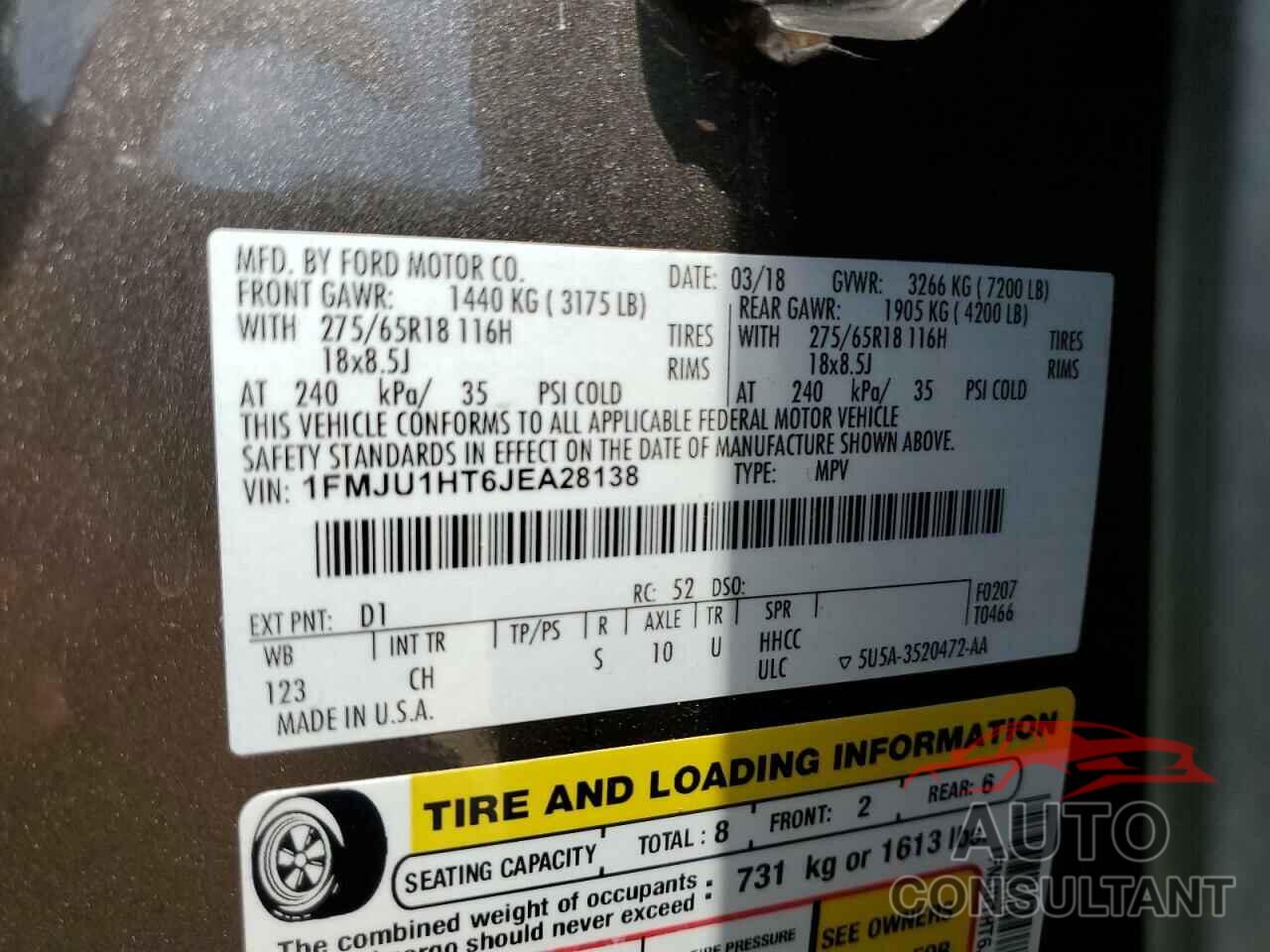 FORD EXPEDITION 2018 - 1FMJU1HT6JEA28138