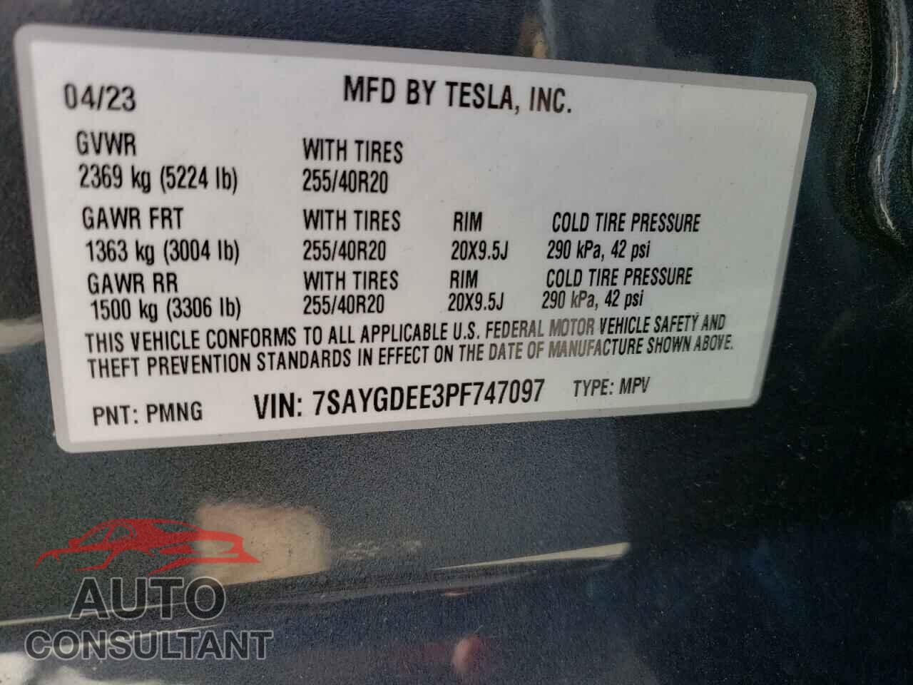 TESLA MODEL Y 2023 - 7SAYGDEE3PF747097