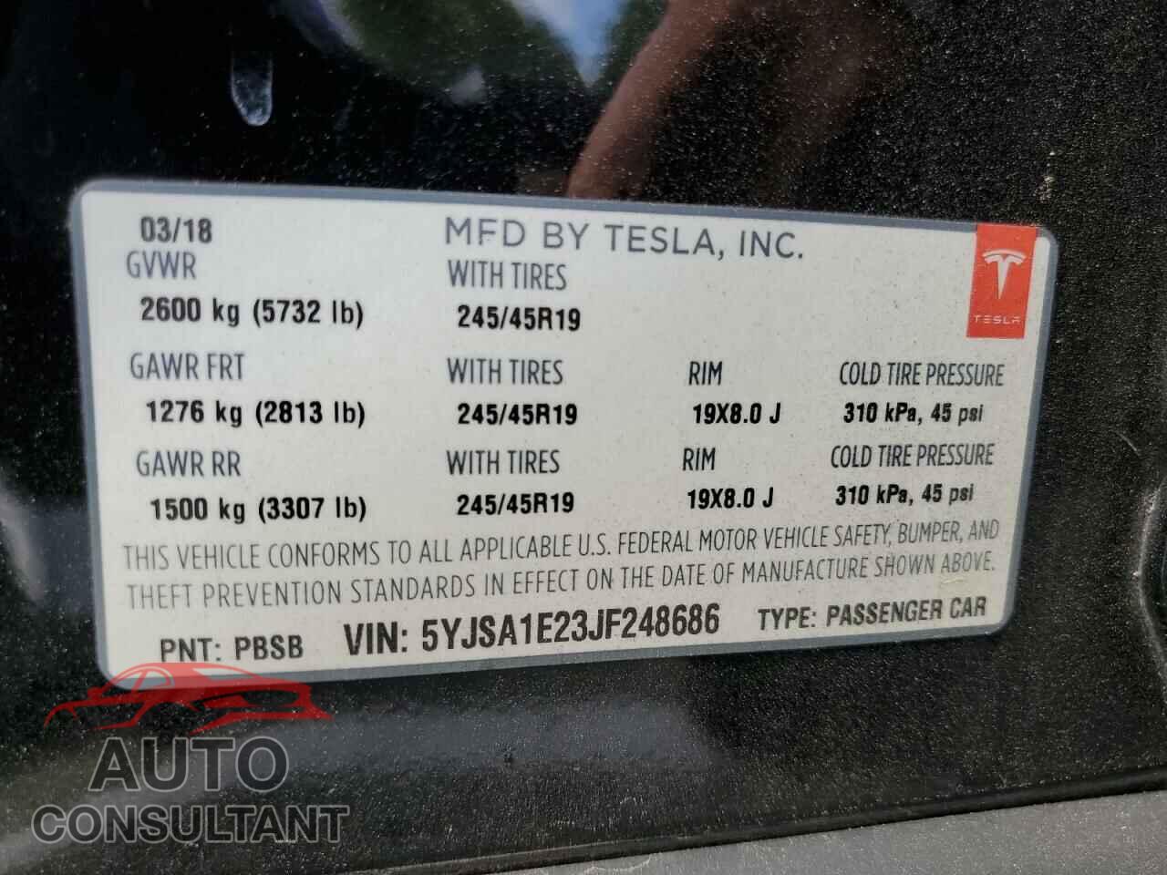 TESLA MODEL S 2018 - 5YJSA1E23JF248686