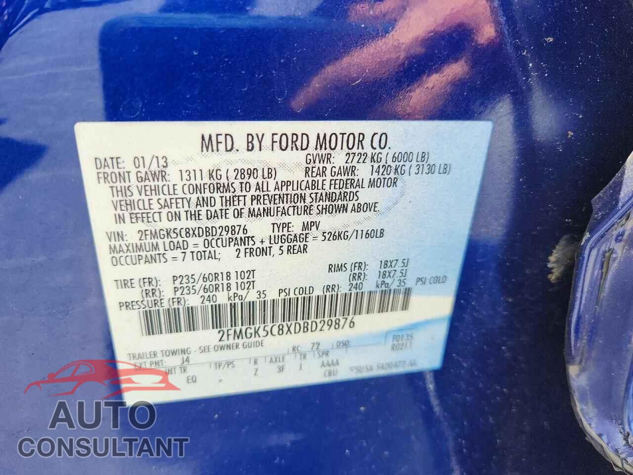 FORD FLEX 2013 - 2FMGK5C8XDBD29876