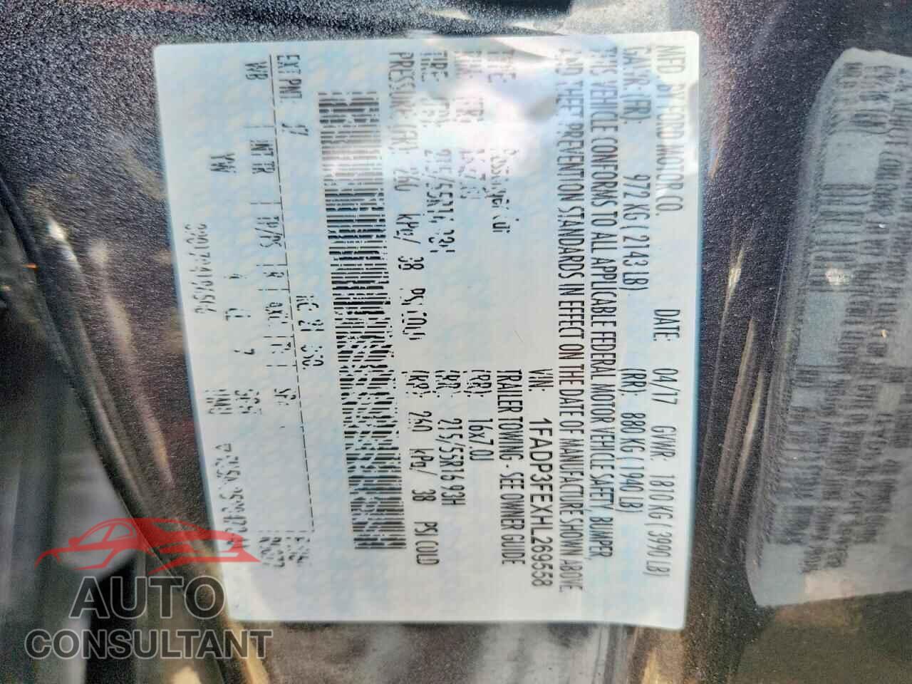 FORD FOCUS 2017 - 1FADP3FEXHL269558