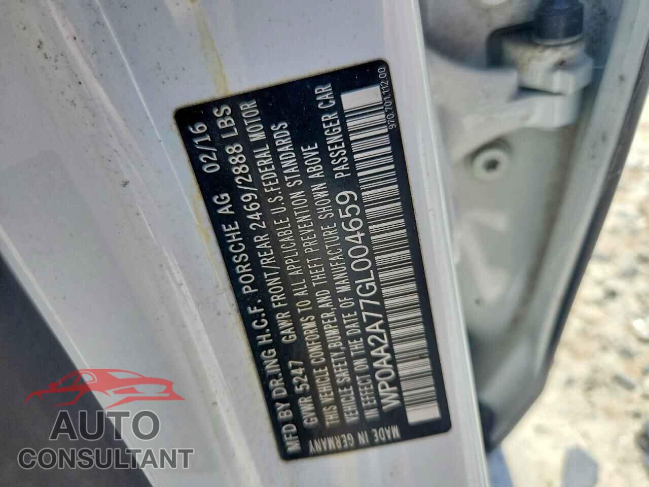 PORSCHE PANAMERA 2016 - WP0AA2A77GL004659