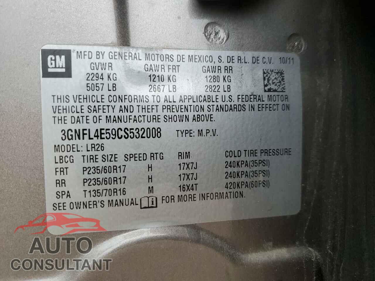 CHEVROLET CAPTIVA 2012 - 3GNFL4E59CS532008