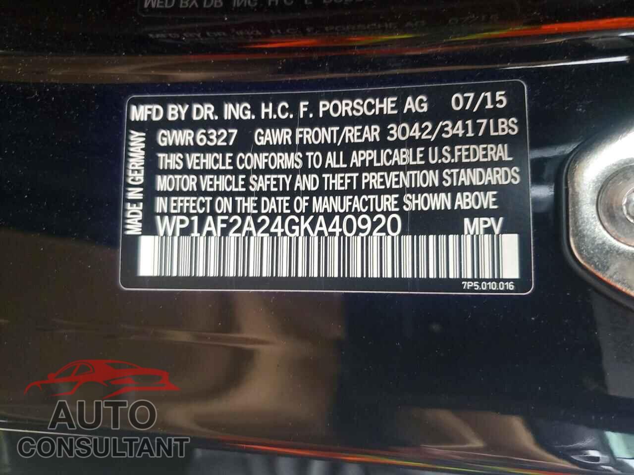 PORSCHE CAYENNE 2016 - WP1AF2A24GKA40920