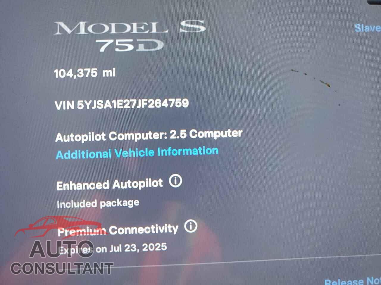 TESLA MODEL S 2018 - 5YJSA1E27JF264759