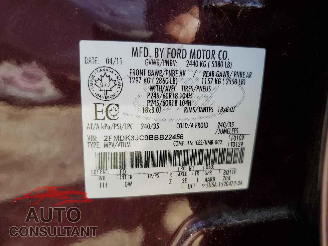FORD EDGE 2011 - 2FMDK3JC0BBB22456