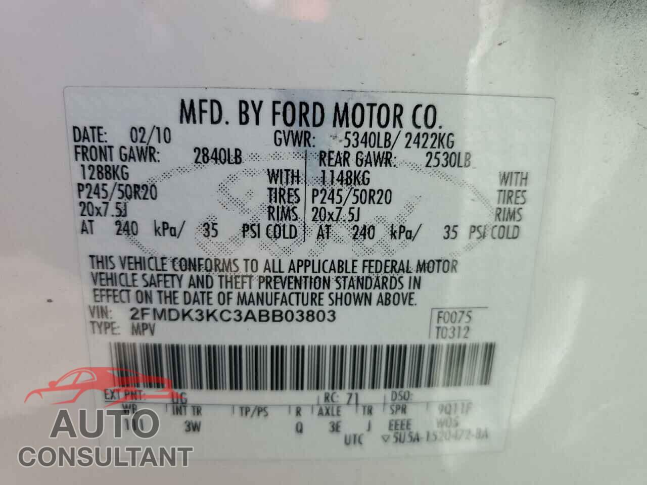 FORD EDGE 2010 - 2FMDK3KC3ABB03803