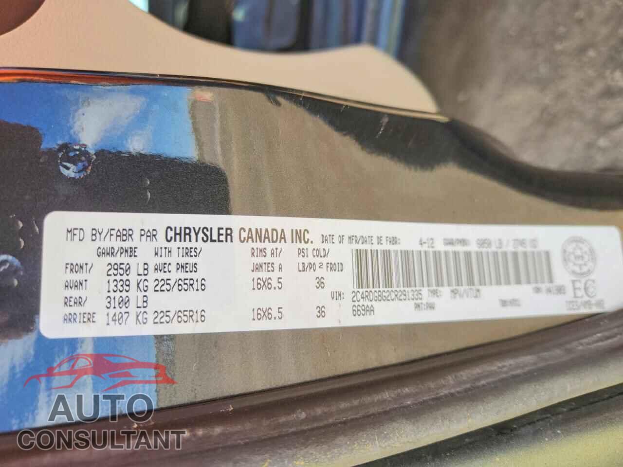 DODGE CARAVAN 2012 - 2C4RDGBG2CR291335
