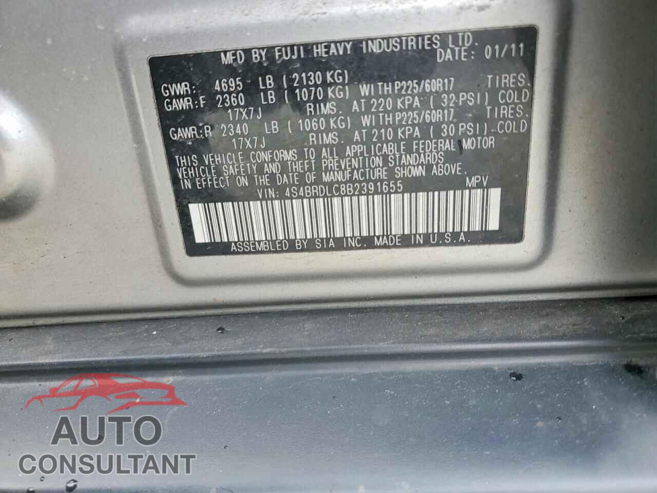 SUBARU OUTBACK 2011 - 4S4BRDLC8B2391655