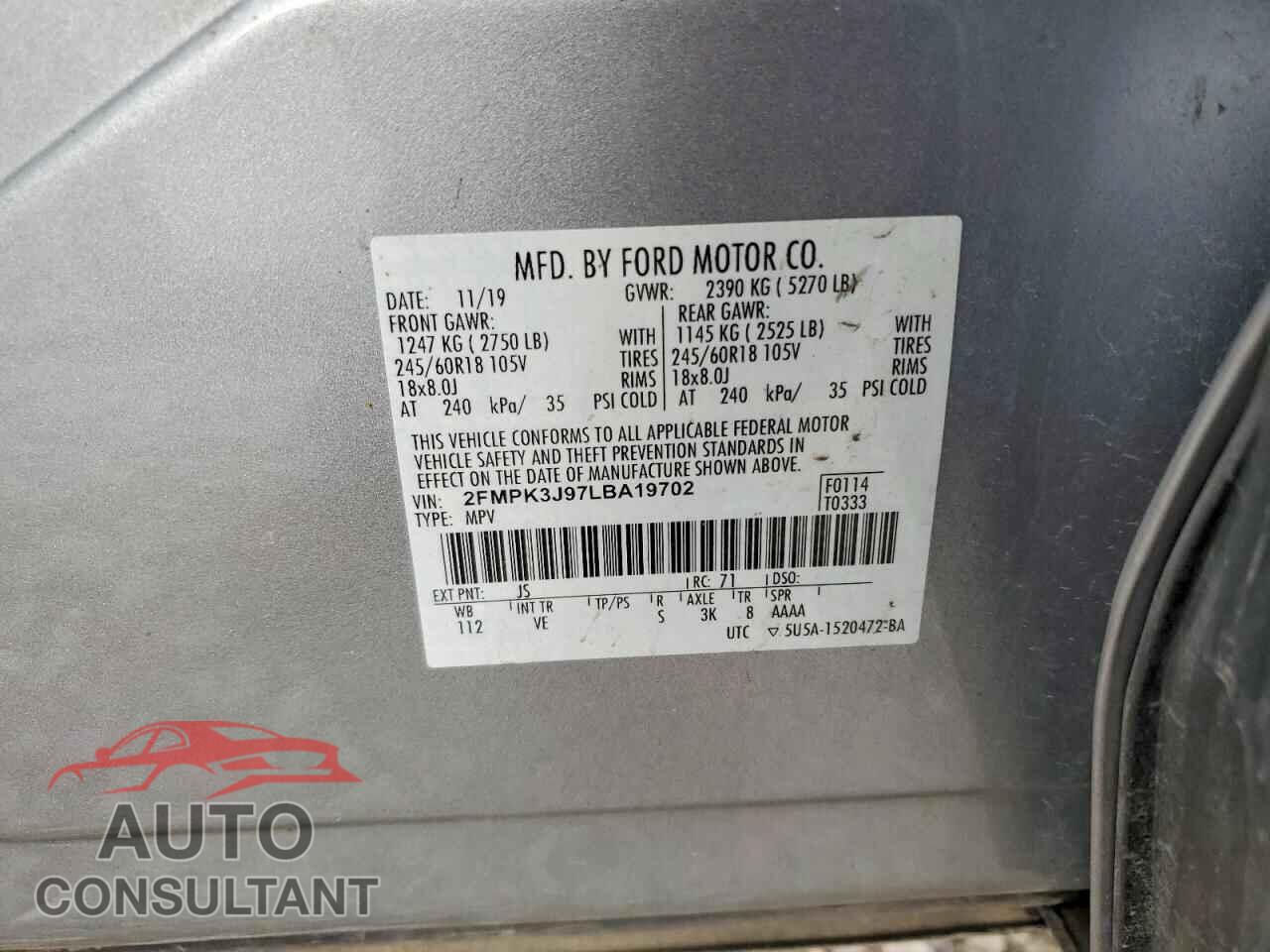 FORD EDGE 2020 - 2FMPK3J97LBA19702