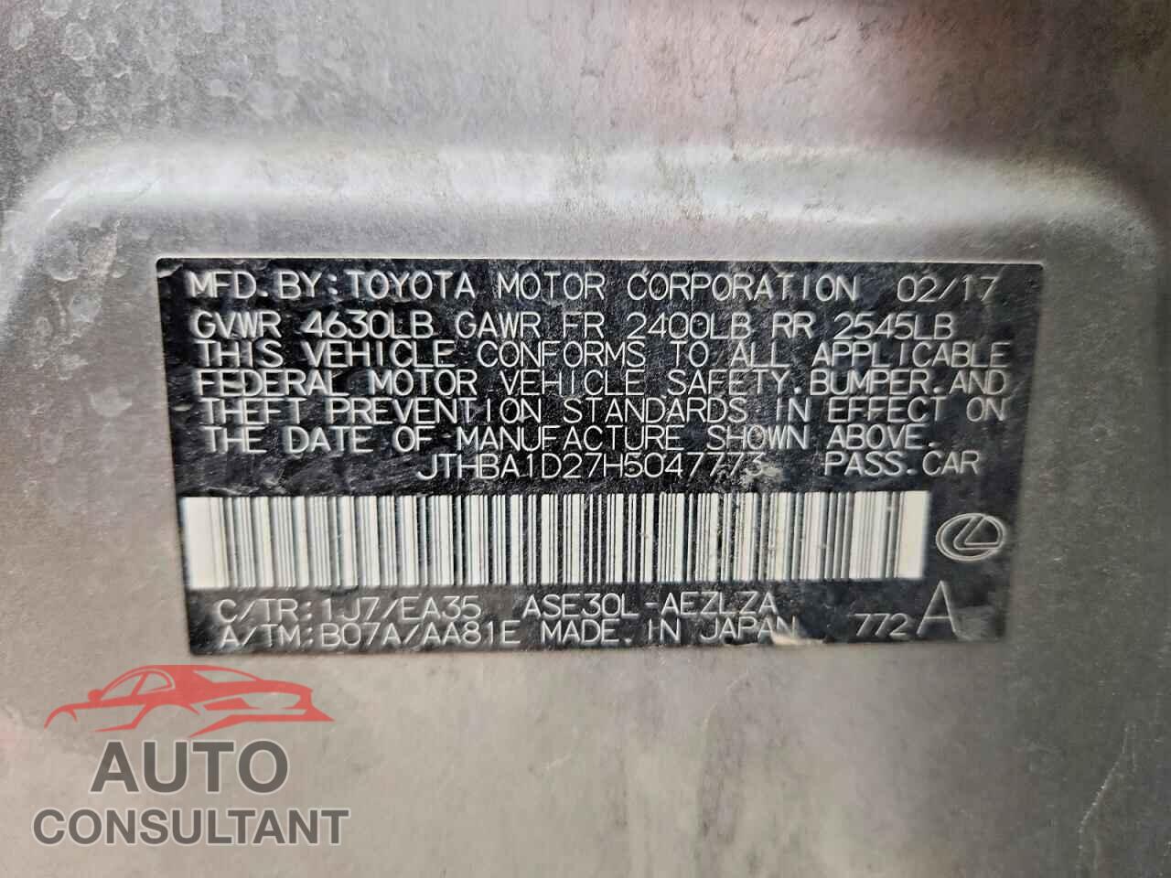 LEXUS IS 2017 - JTHBA1D27H5047773