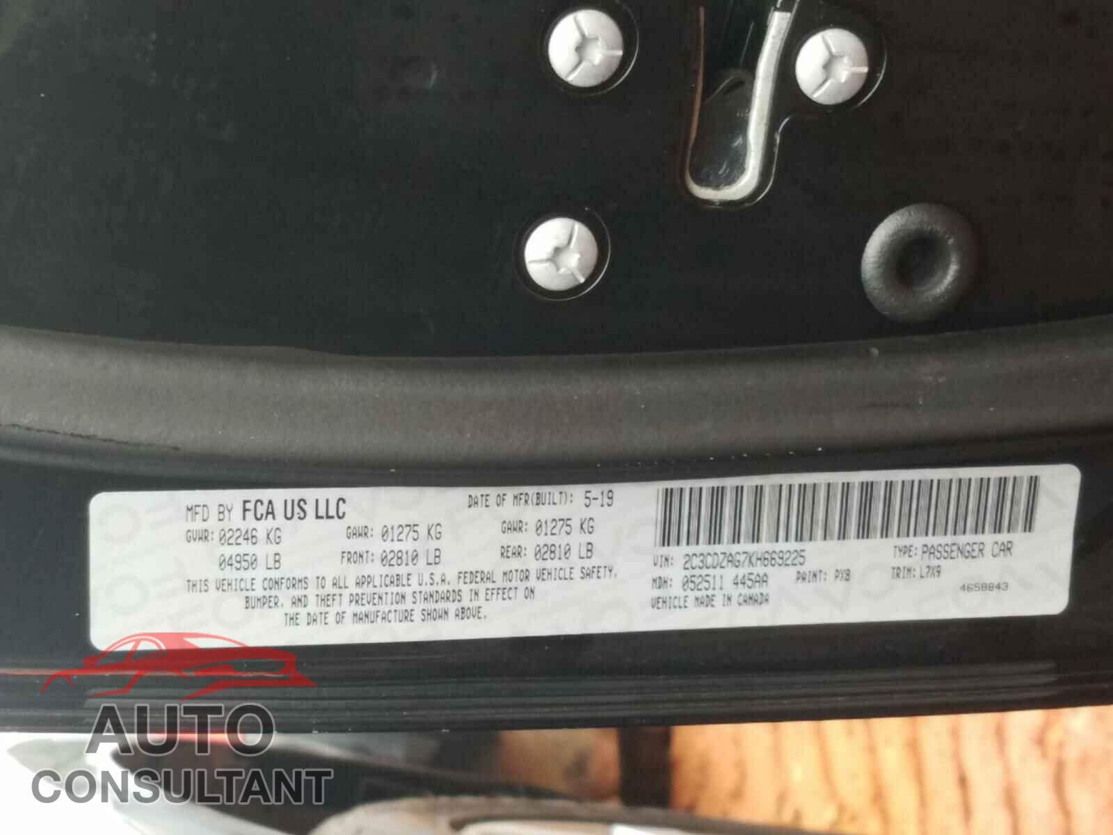 DODGE CHALLENGER 2019 - 2C3CDZAG7KH669225