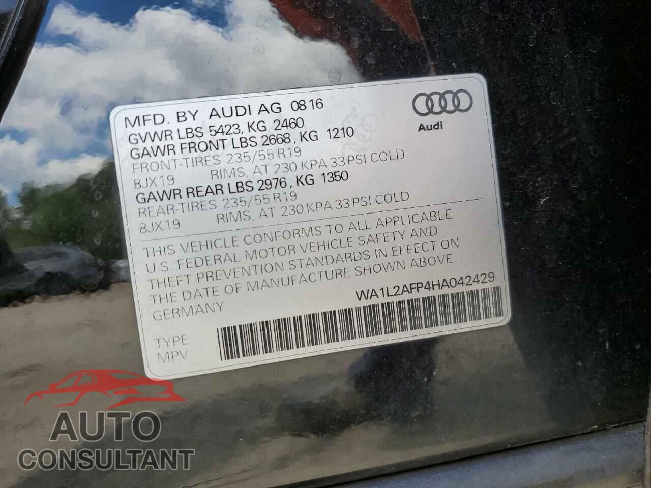 AUDI Q5 2017 - WA1L2AFP4HA042429