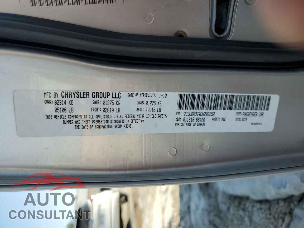 DODGE CHARGER 2012 - 2C3CDXBG4CH202252