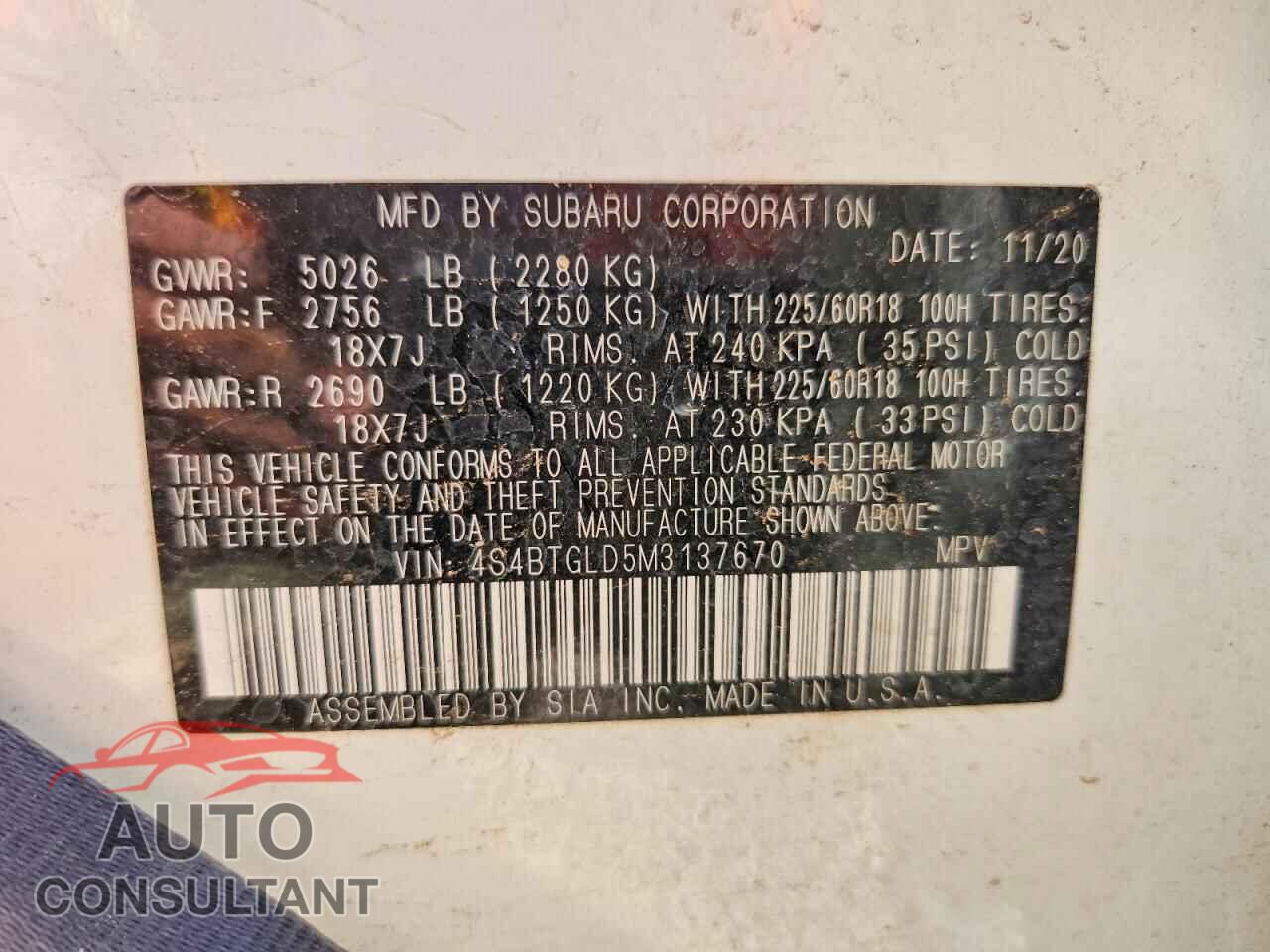 SUBARU OUTBACK 2021 - 4S4BTGLD5M3137670