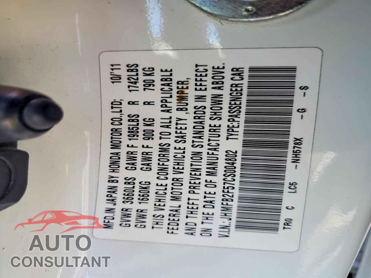 HONDA CIVIC 2012 - JHMFB2F57CS004802
