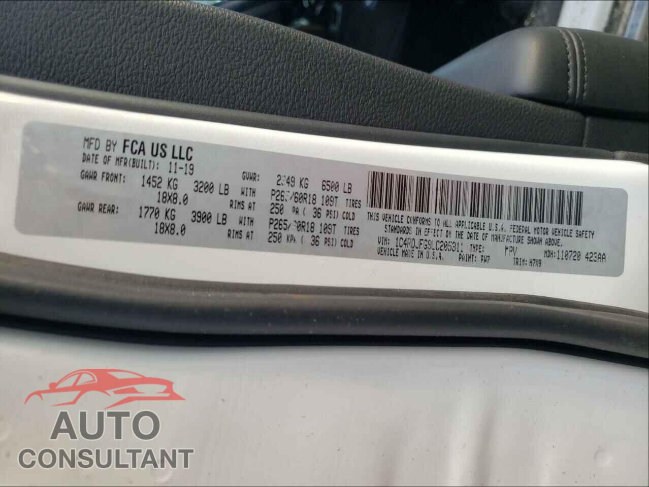 DODGE DURANGO 2020 - 1C4RDJFG9LC205311