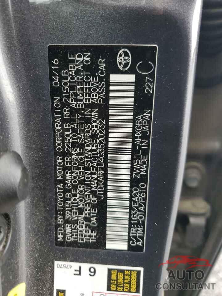 TOYOTA PRIUS 2016 - JTDKARFU4G3520232
