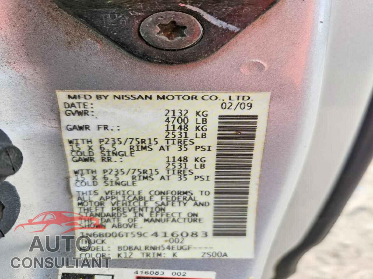 NISSAN FRONTIER 2009 - 1N6BD06T59C416083