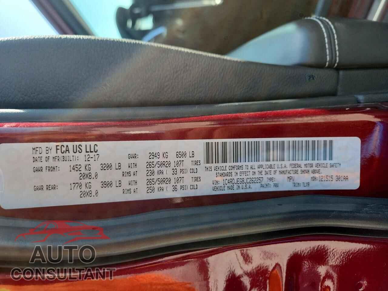 DODGE DURANGO 2018 - 1C4RDJEG8JC262257