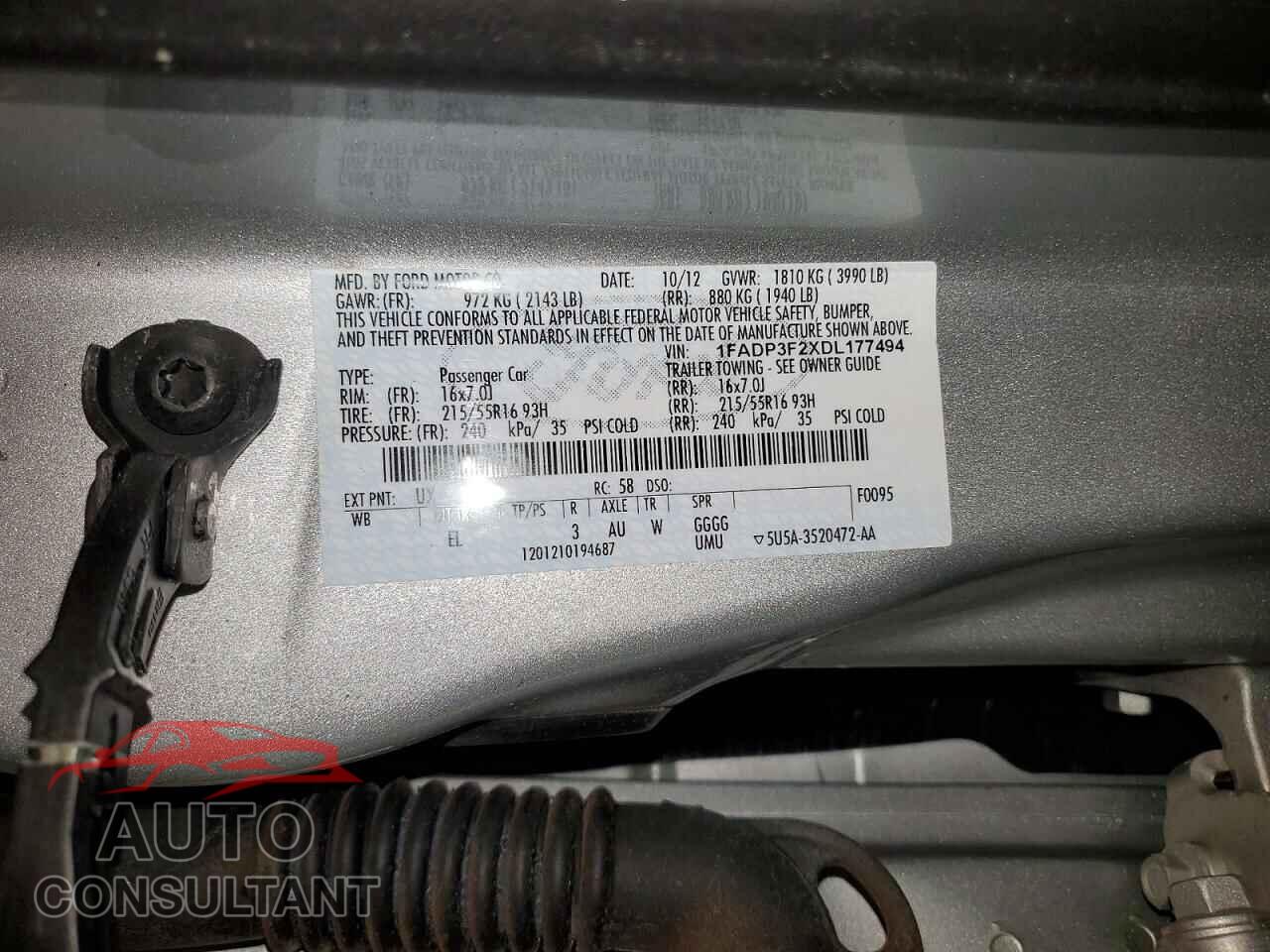FORD FOCUS 2013 - 1FADP3F2XDL177494