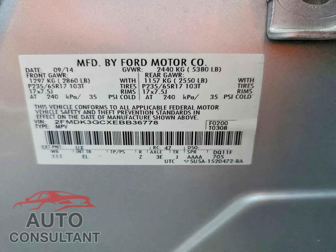 FORD EDGE 2014 - 2FMDK3GCXEBB36778