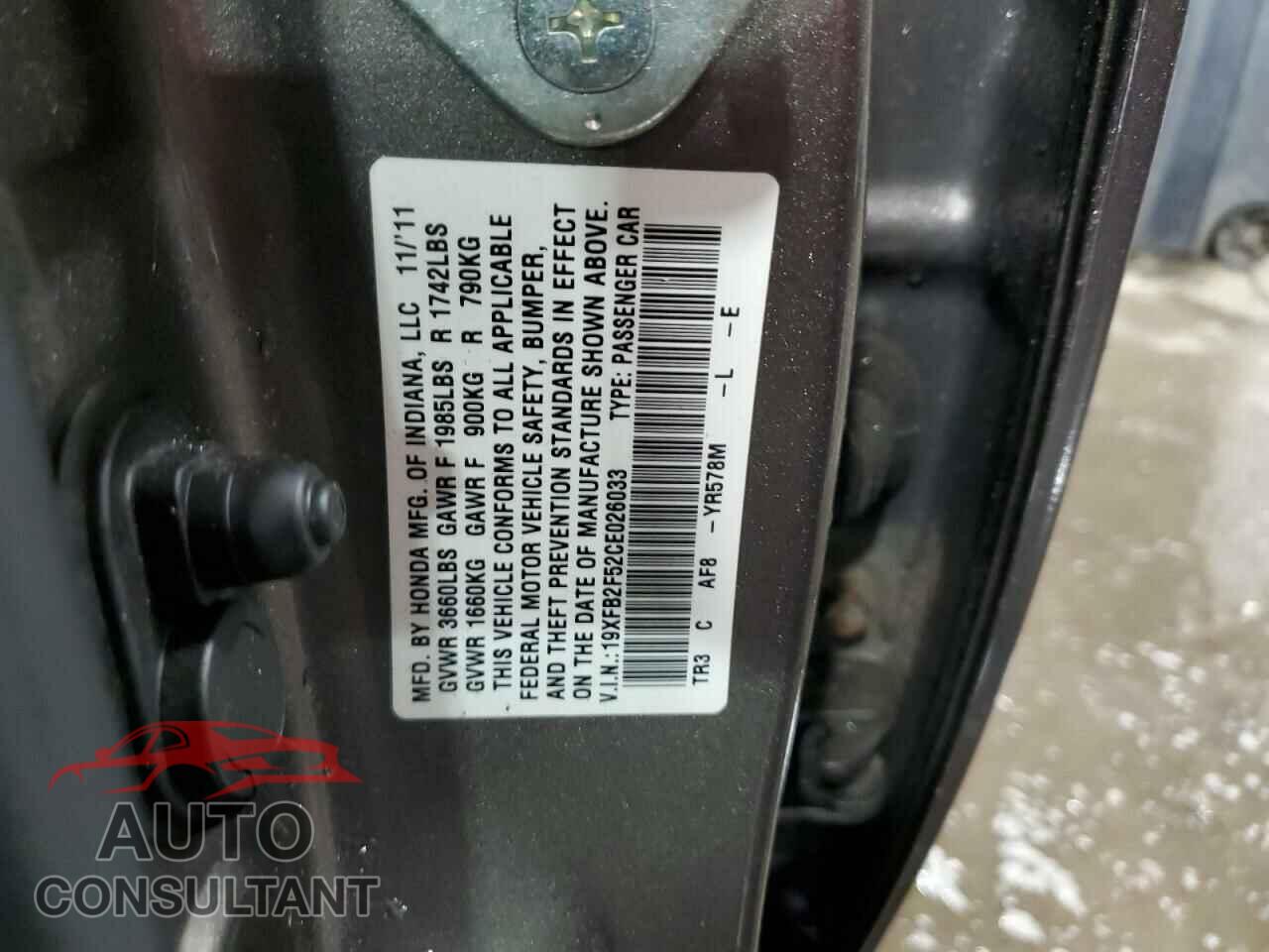 HONDA CIVIC 2012 - 19XFB2F52CE026033