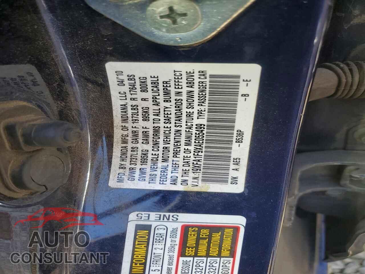 HONDA CIVIC 2010 - 19XFA1F9XAE055499