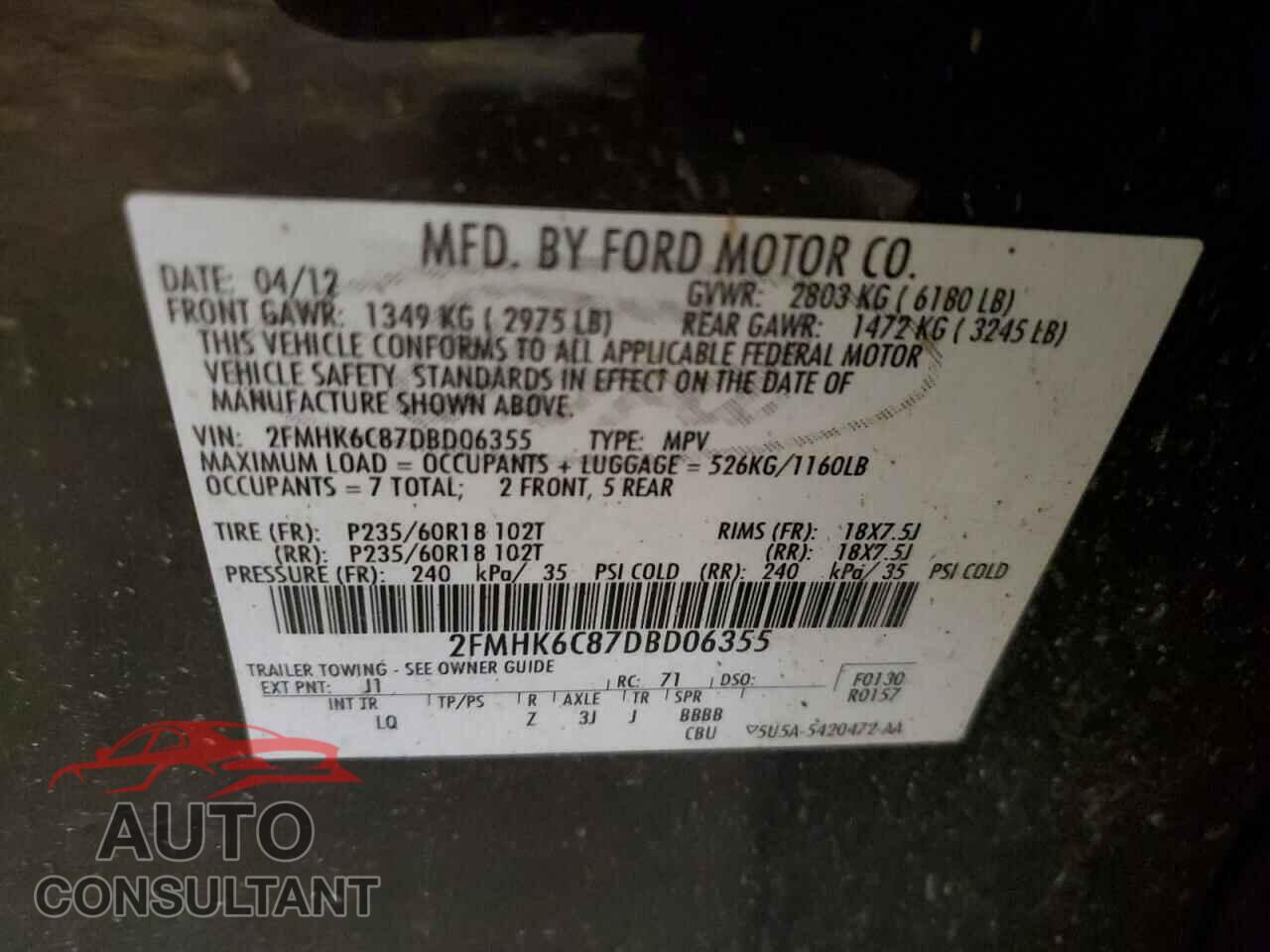 FORD FLEX 2013 - 2FMHK6C87DBD06355