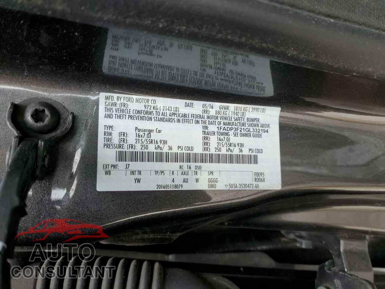 FORD FOCUS 2016 - 1FADP3F21GL332194