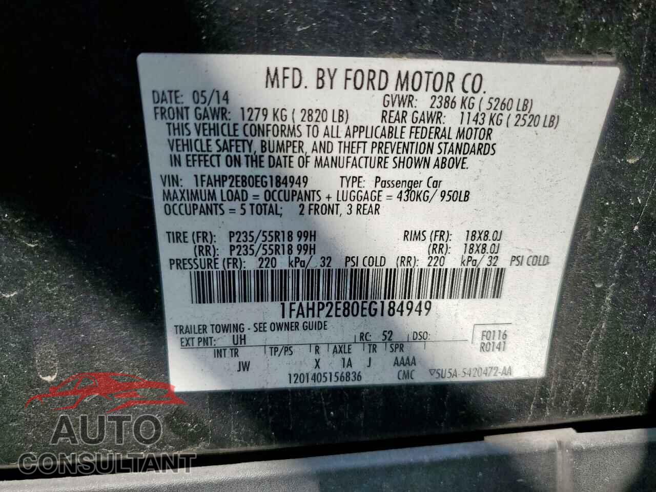 FORD TAURUS 2014 - 1FAHP2E80EG184949