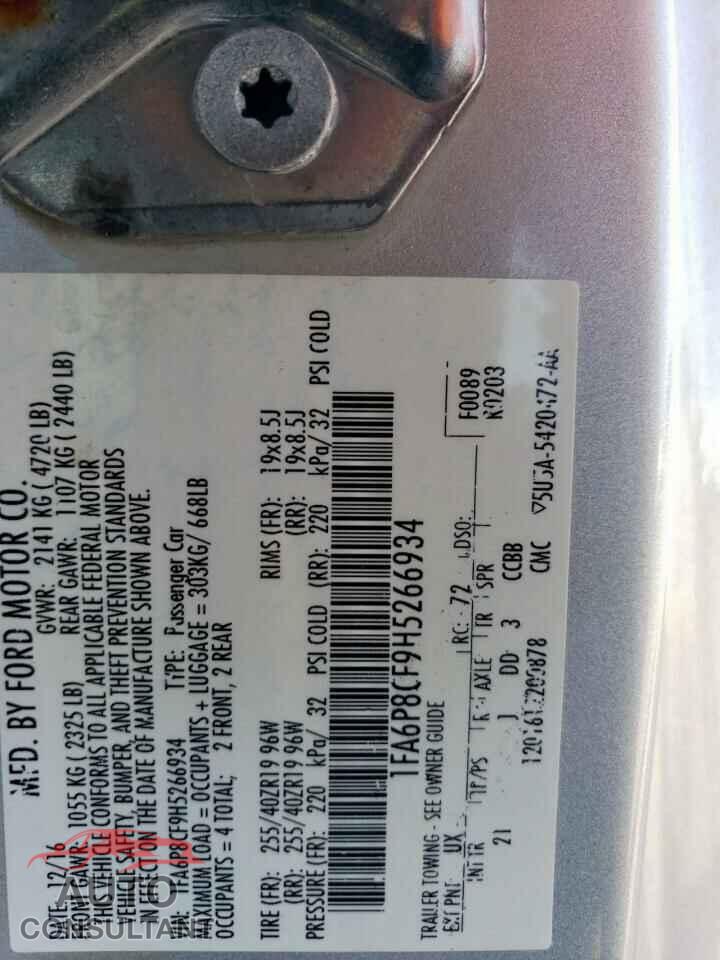 FORD MUSTANG 2017 - 1FA6P8CF9H5266934