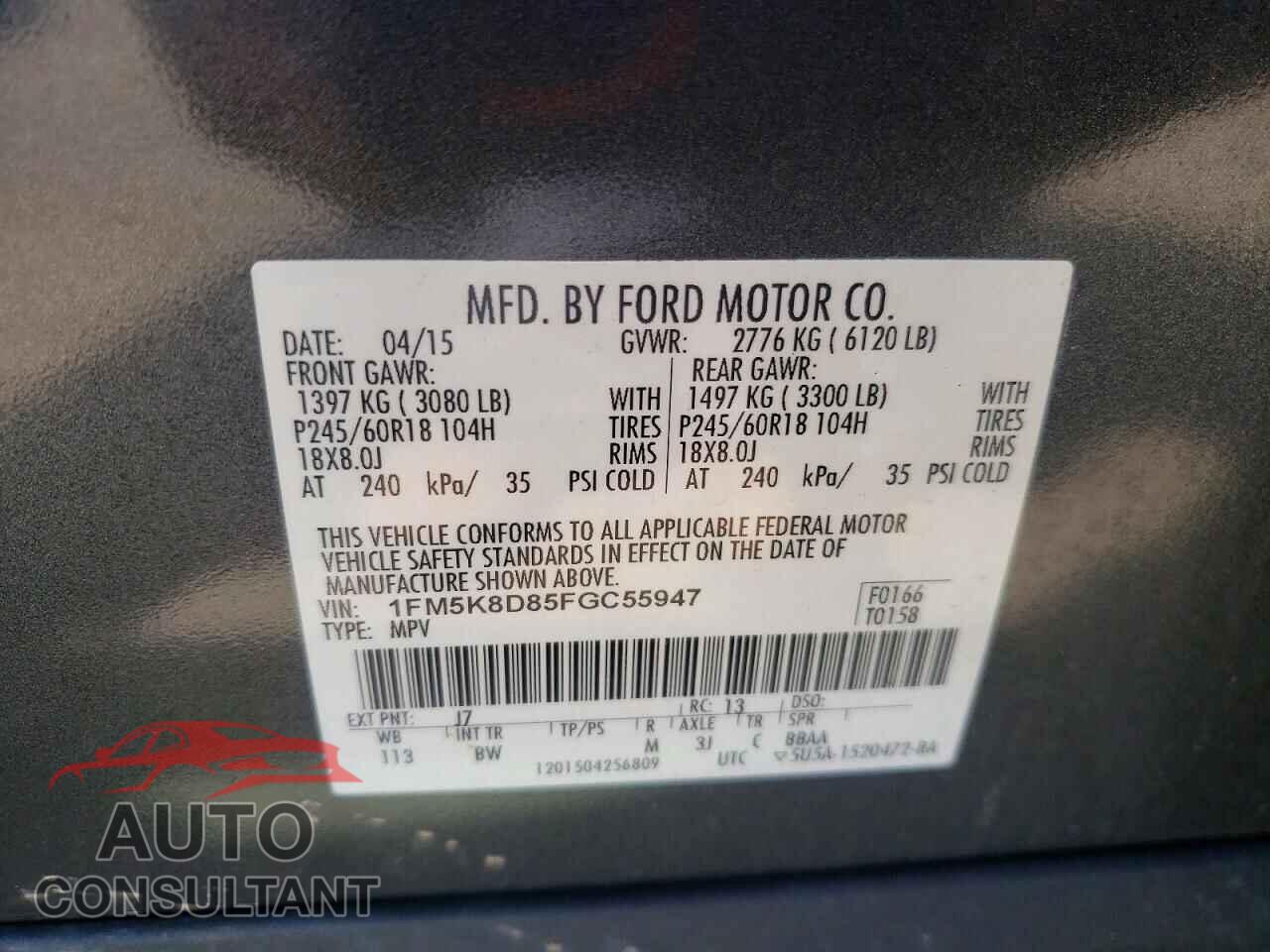 FORD EXPLORER 2015 - 1FM5K8D85FGC55947