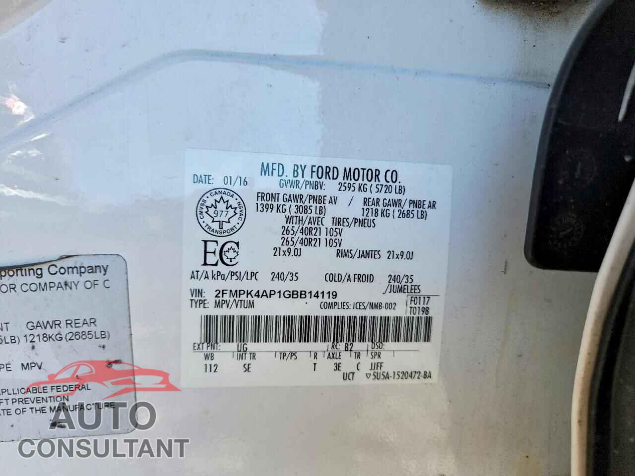 FORD EDGE 2016 - 2FMPK4AP1GBB14119