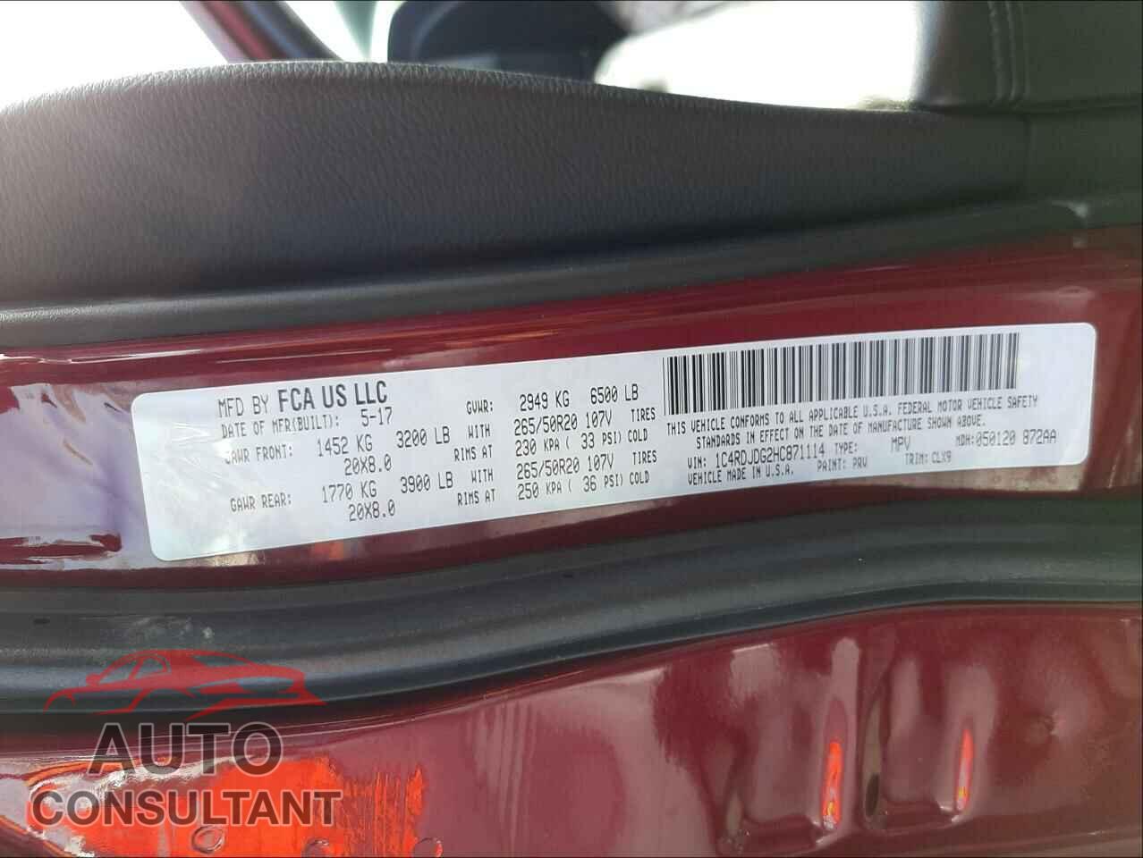 DODGE DURANGO 2017 - 1C4RDJDG2HC871114
